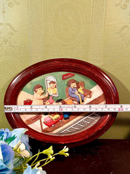 Oval Hedgehog Train Station Wall Plaque 8 in