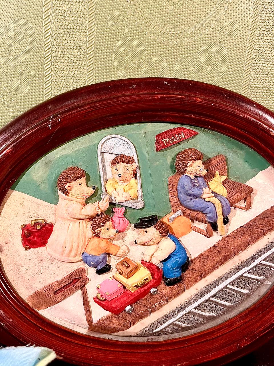 Oval Hedgehog Train Station Wall Plaque 8 in