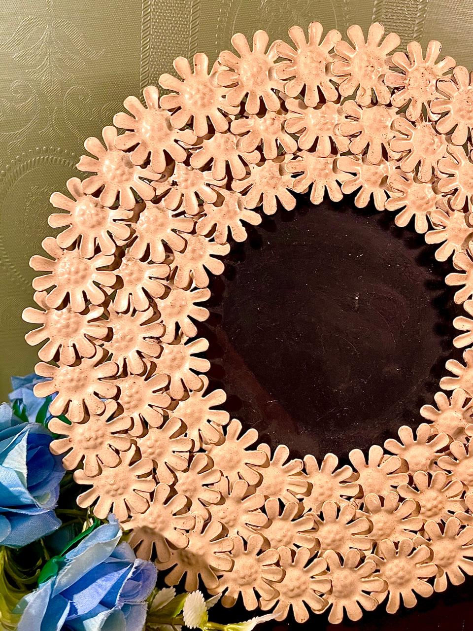 Cream Floral Oval Mirror with Daisy Frame 9 in