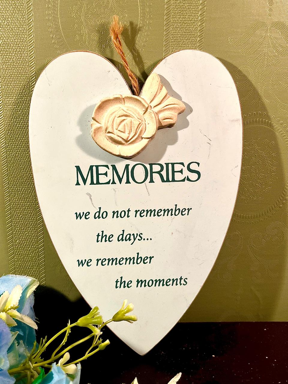 Memories Heart Wall Plaque with Raised Rose 8 in
