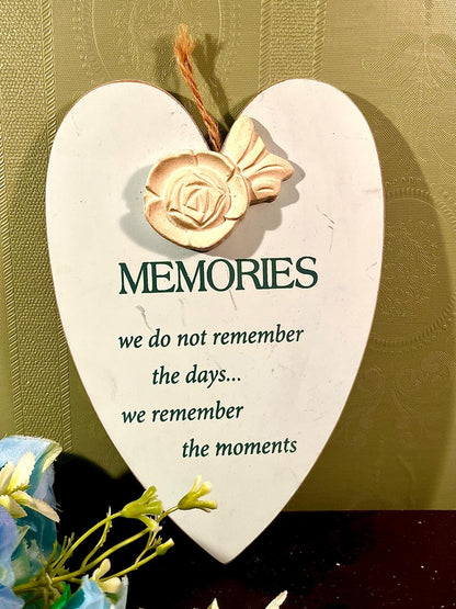 Memories Heart Wall Plaque with Raised Rose 8 in