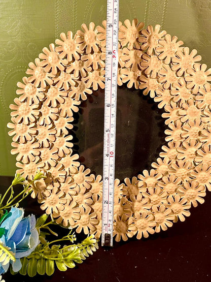 Cream Floral Oval Mirror with Daisy Frame 9 in