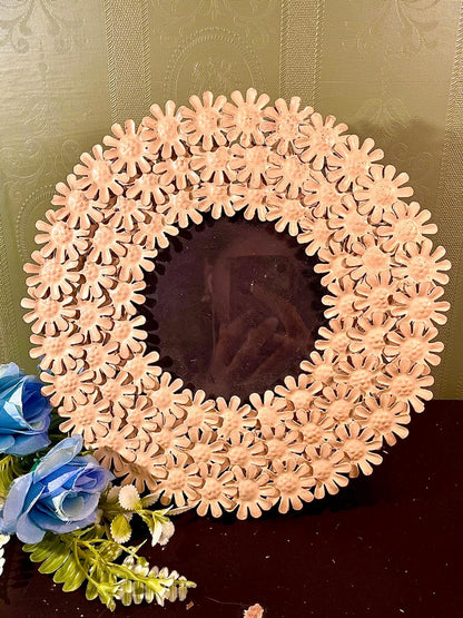 Cream Floral Oval Mirror with Daisy Frame 9 in