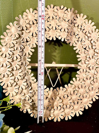 White Floral Metal Wreath Photo Holder 8 in