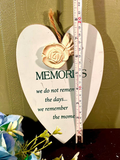Memories Heart Wall Plaque with Raised Rose 8 in