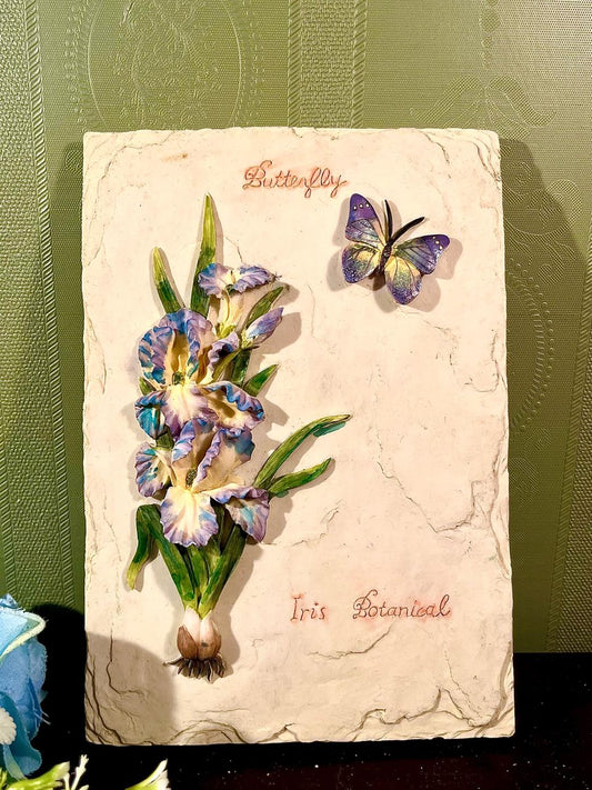 3D Iris Flower and Butterfly Botanical Wall Plaque 9 in