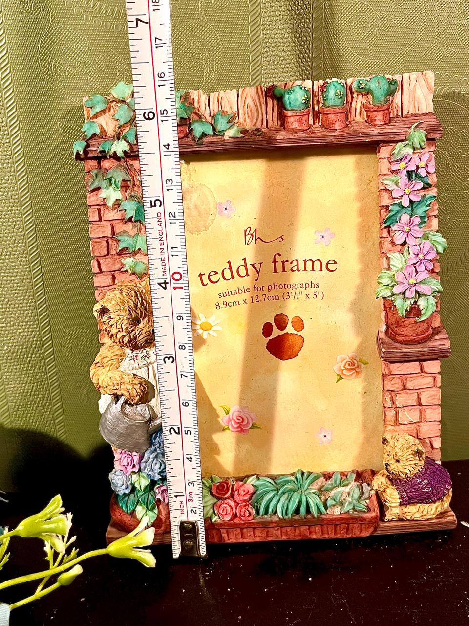 Teddy Bear Garden Photo Frame 3.5 x 5 Inch Floral Resin Frame