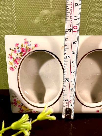 Vintage Floral Double Oval Ceramic Photo Frame | Pink Rose Twin Picture Frame