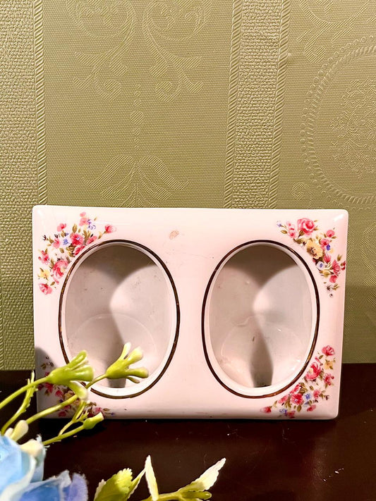 Vintage Floral Double Oval Ceramic Photo Frame | Pink Rose Twin Picture Frame