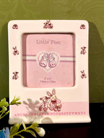 Little Feet Baby Photo Frame Pink & White