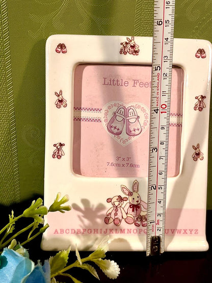Little Feet Baby Photo Frame Pink & White