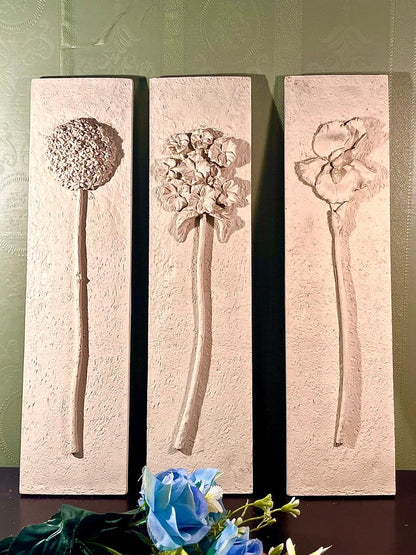 Floral Framed Artwork Set Beige Relief Design 3 Pieces Wall Plaques