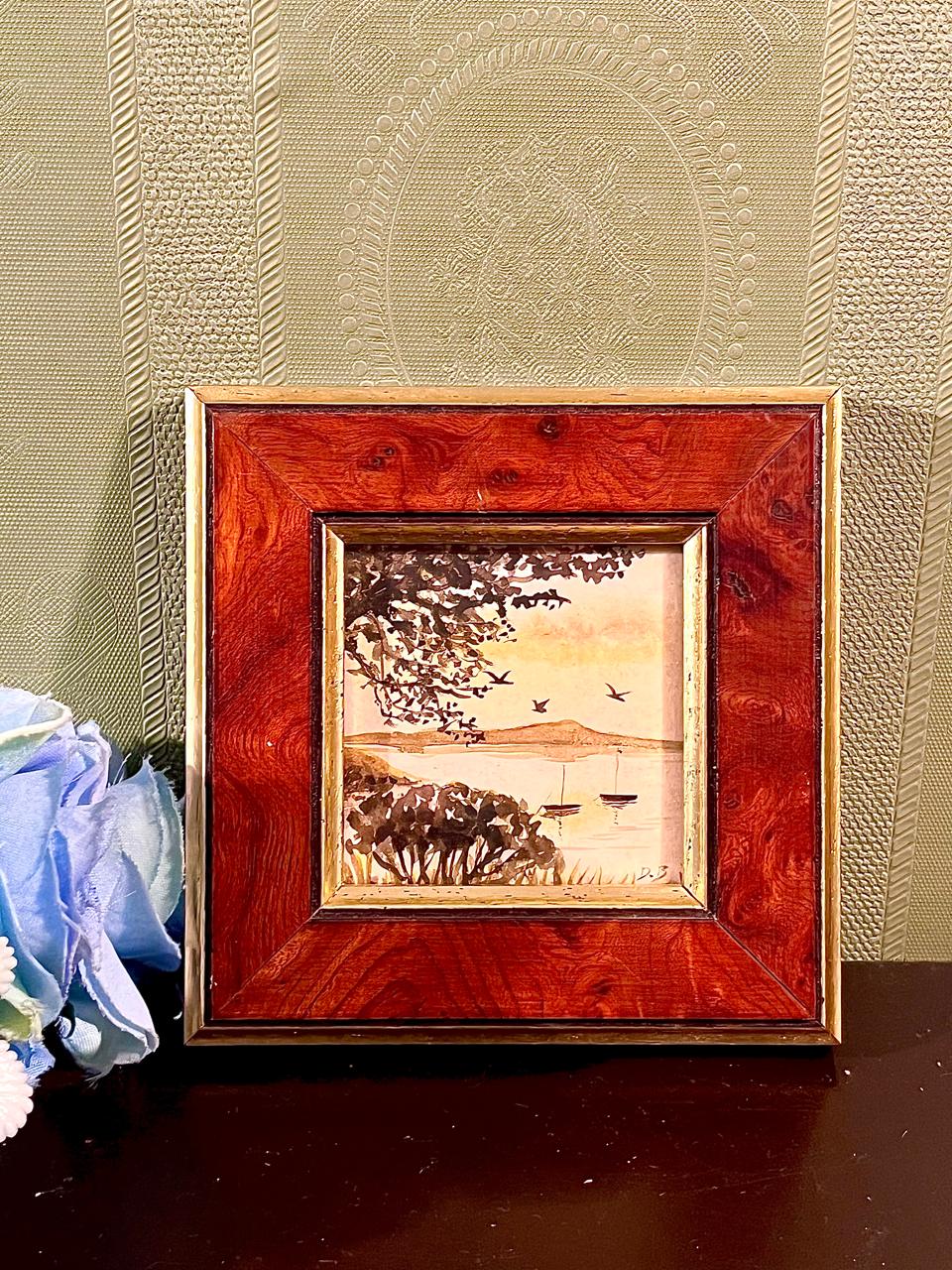 Lakeside Framed Painting Boats & Birds 10 cm