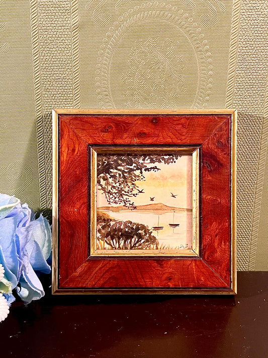 Lakeside Framed Painting Boats & Birds 10 cm