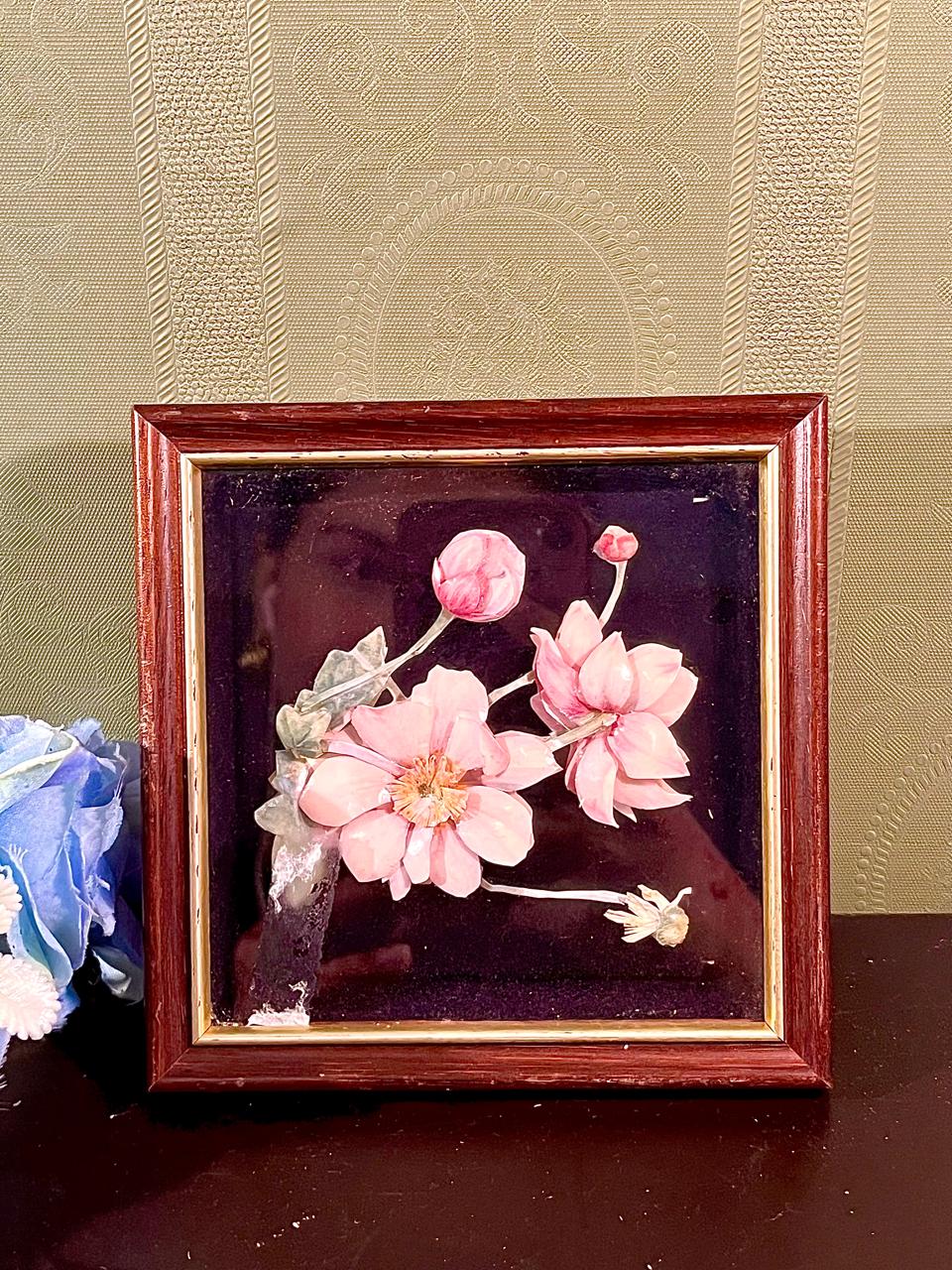 Framed Floral Artwork Pink Flowers Wooden Frame 5 Inch