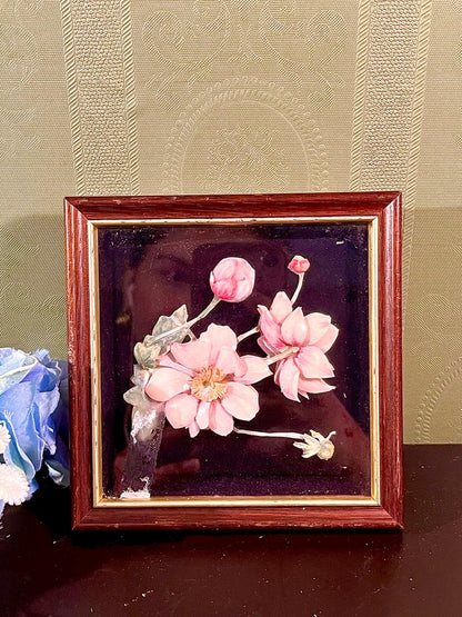 Framed Floral Artwork Pink Flowers Wooden Frame 5 Inch
