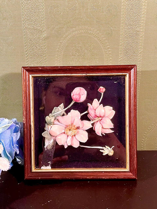 Framed Floral Artwork Pink Flowers Wooden Frame 5 Inch