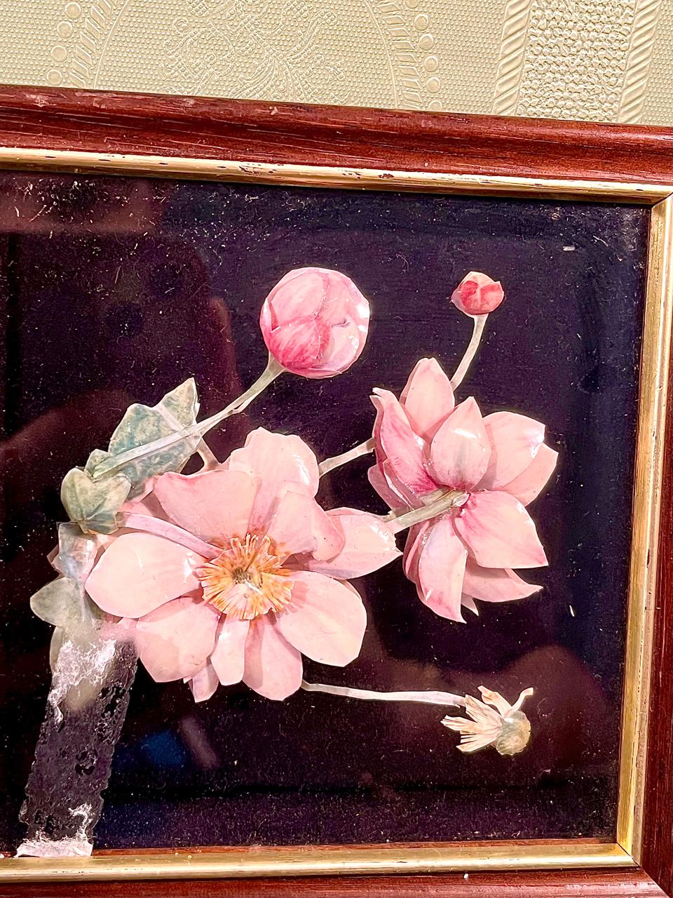 Framed Floral Artwork Pink Flowers Wooden Frame 5 Inch