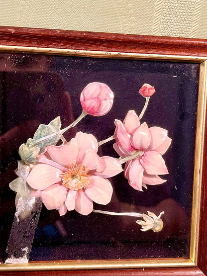 Framed Floral Artwork Pink Flowers Wooden Frame 5 Inch