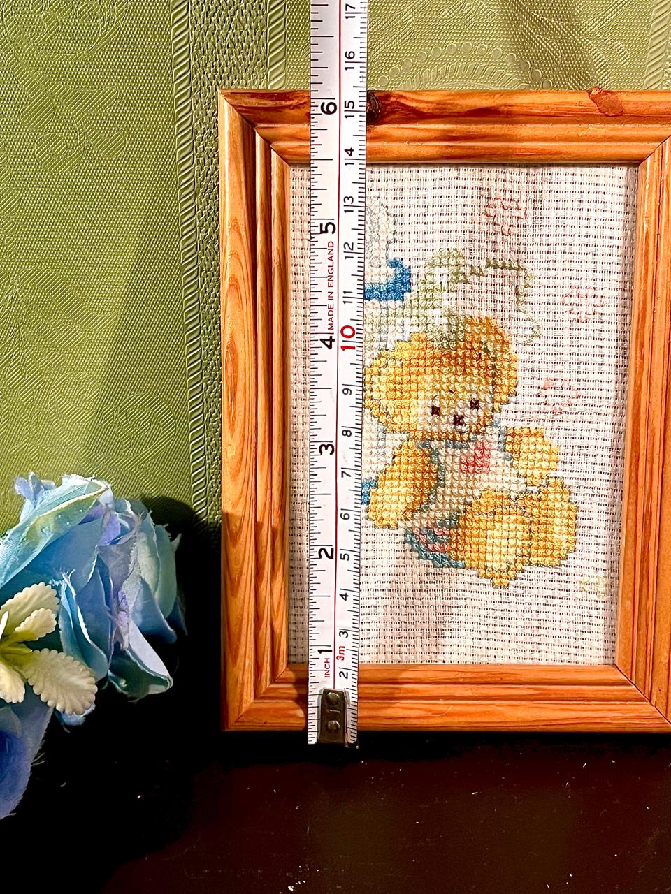 Framed Teddy Bear Needlework Artwork 6 Inch