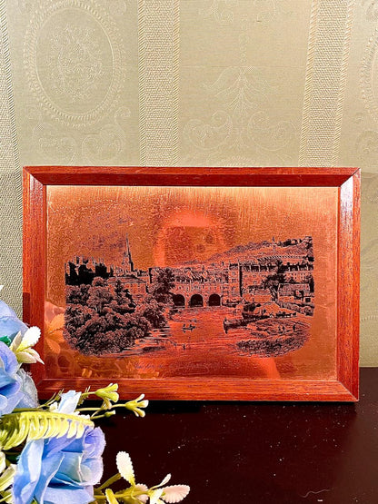 Framed Copper-Tone Cityscape Etching 9 Inch