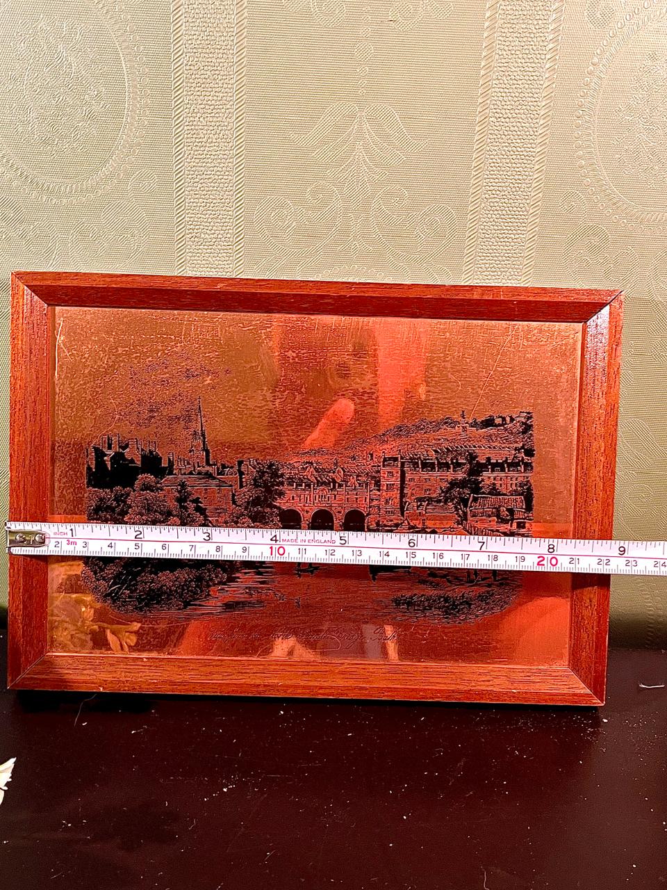 Framed Copper-Tone Cityscape Etching 9 Inch