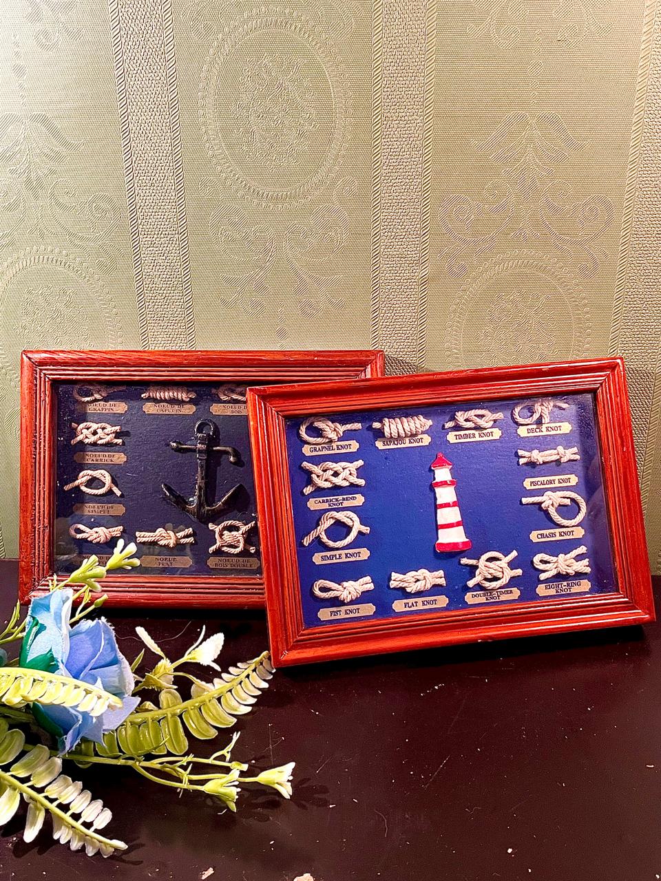 2-Piece Framed Nautical Knot Artwork Set, 7-Inch