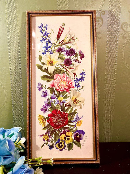 Framed Floral Art water color painting in Ornate Gold-Tone Frame 13-Inch
