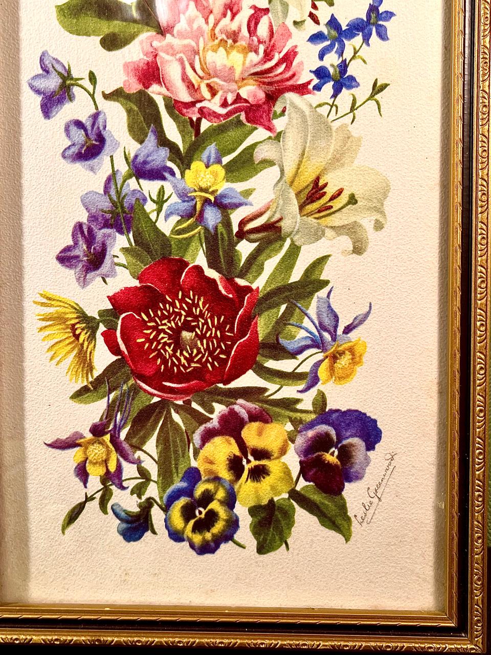 Framed Floral Art water color painting in Ornate Gold-Tone Frame 13-Inch