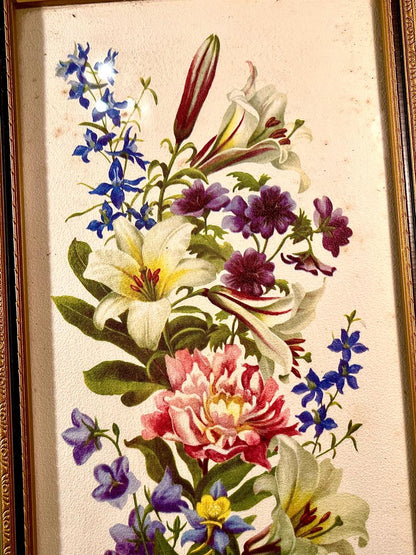 Framed Floral Art water color painting in Ornate Gold-Tone Frame 13-Inch