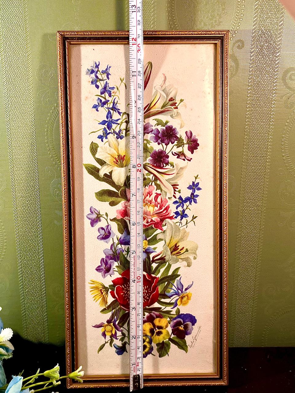 Framed Floral Art water color painting in Ornate Gold-Tone Frame 13-Inch