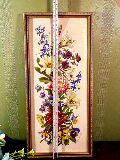 Framed Floral Art water color painting in Ornate Gold-Tone Frame 13-Inch