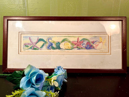 Sea Life Water color painting Artwork in Brown Frame 16-Inch