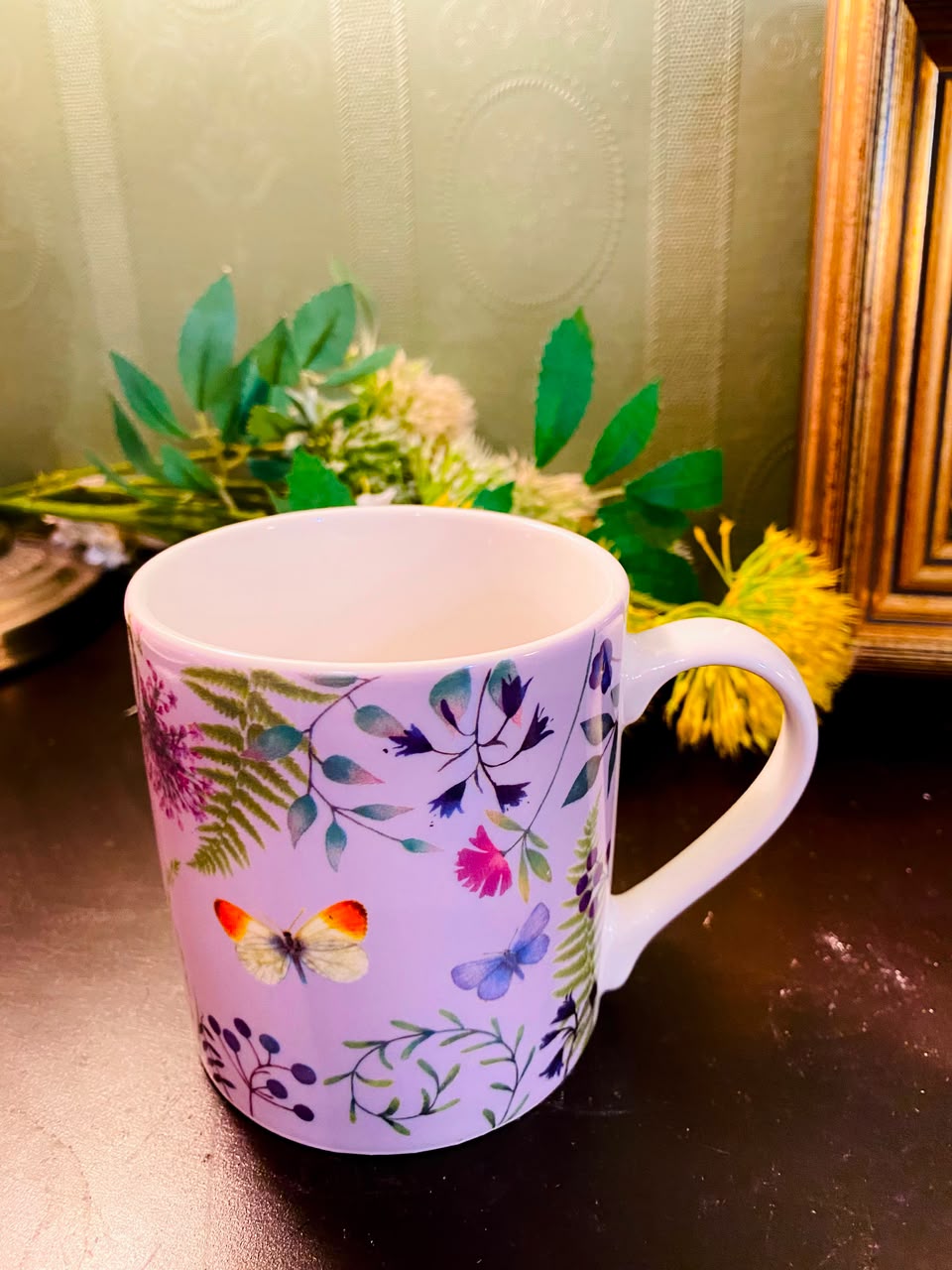 Floral & Butterfly Ceramic Mug White 1 Piece 10cm