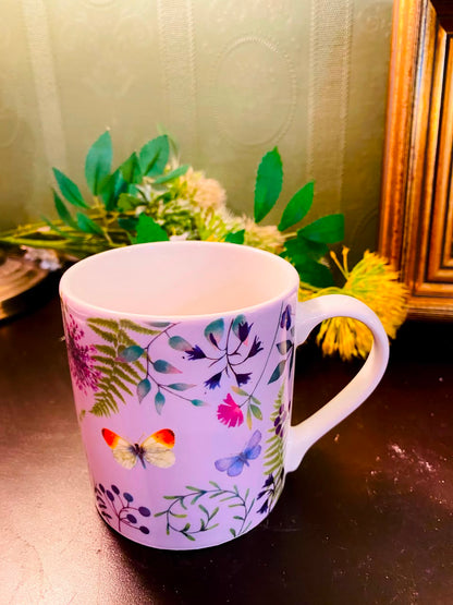 Floral & Butterfly Ceramic Mug White 1 Piece 10cm