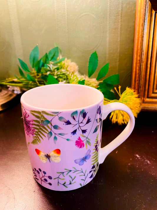 Floral & Butterfly Ceramic Mug White 1 Piece 10cm