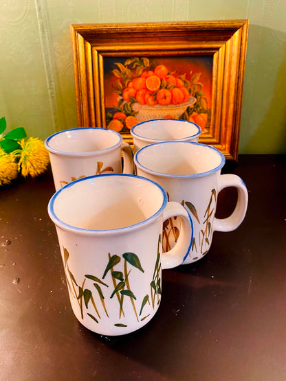 Botanical Ceramic Mugs White 4 Pieces 12cm