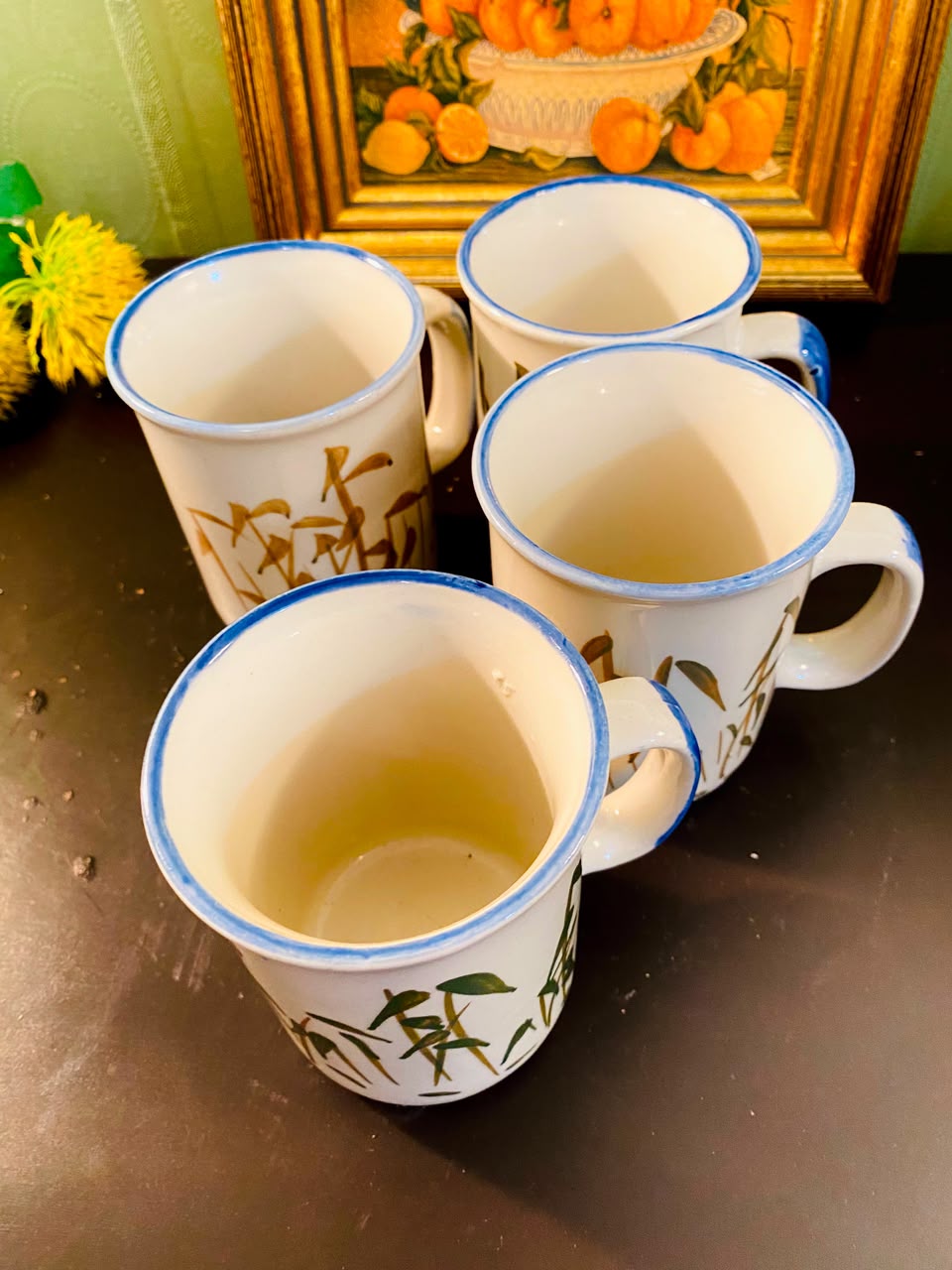 Botanical Ceramic Mugs White 4 Pieces 12cm