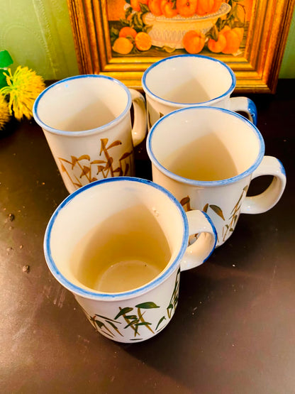 Botanical Ceramic Mugs White 4 Pieces 12cm