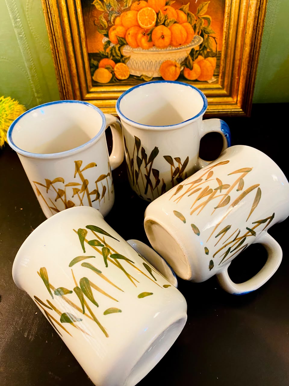 Botanical Ceramic Mugs White 4 Pieces 12cm