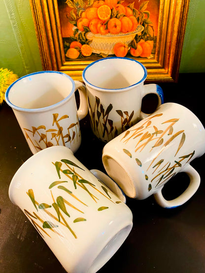 Botanical Ceramic Mugs White 4 Pieces 12cm