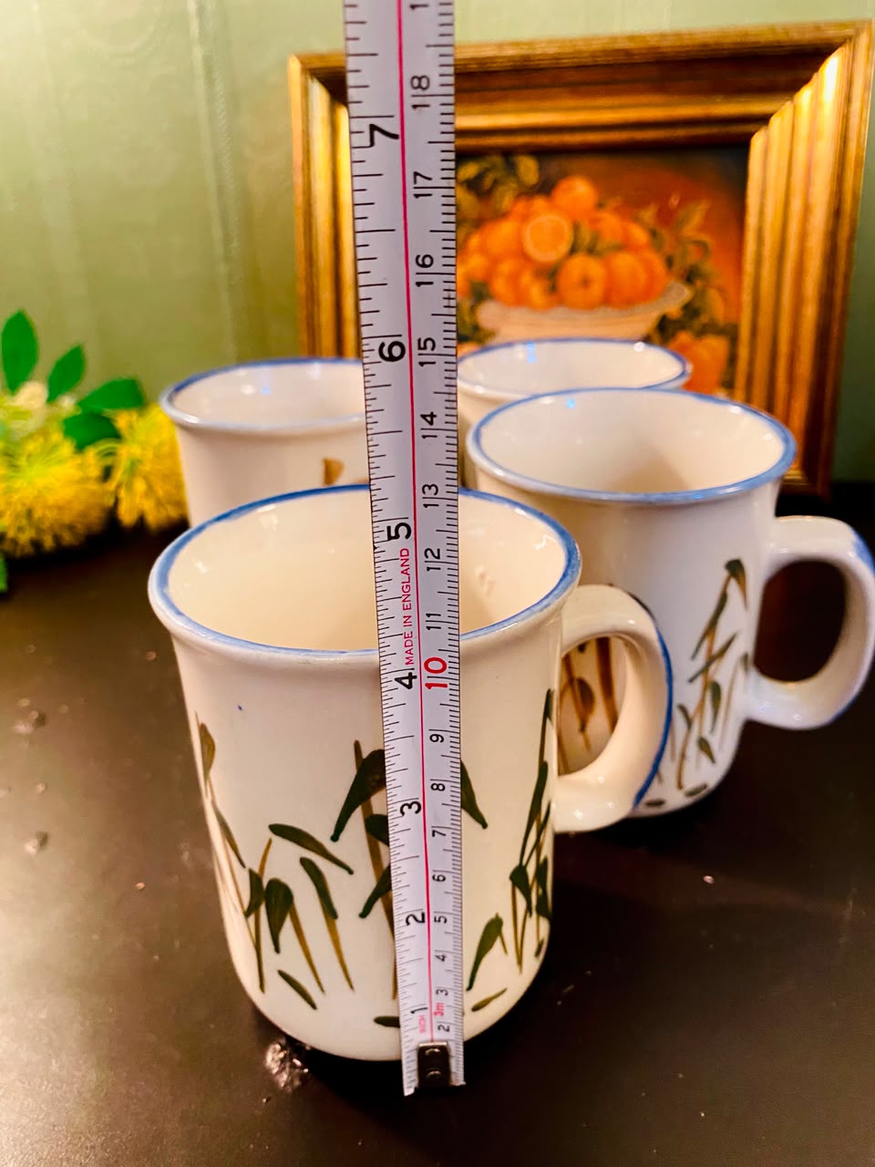 Botanical Ceramic Mugs White 4 Pieces 12cm