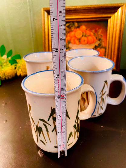 Botanical Ceramic Mugs White 4 Pieces 12cm