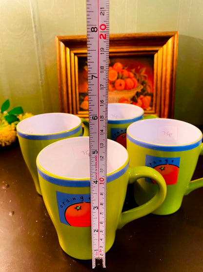 Lime Green Orange Motif Ceramic Mugs 4 Pieces 12cm