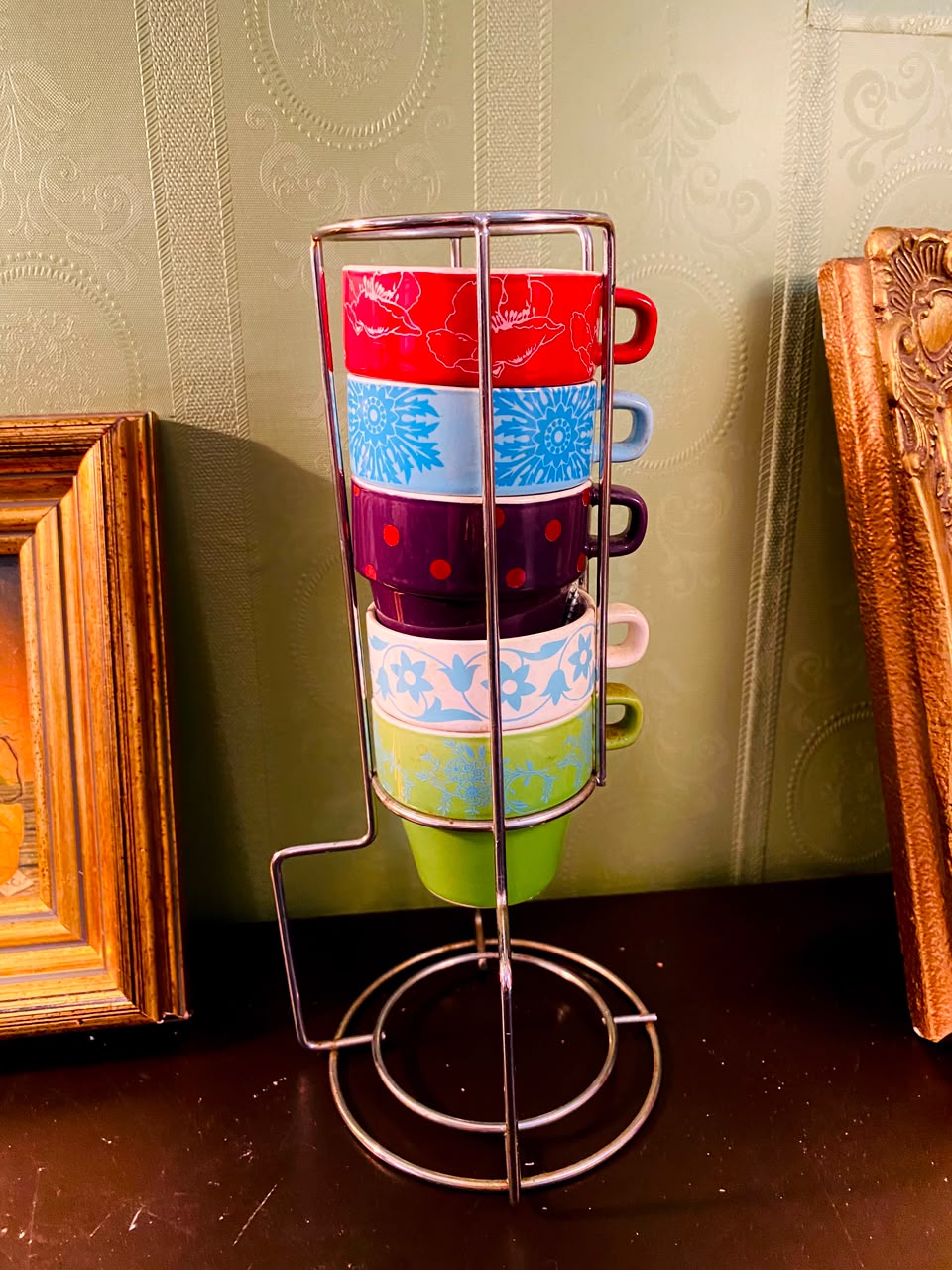 Colourful Ceramic Espresso Cup Set with Stand 6 Pieces 25cm