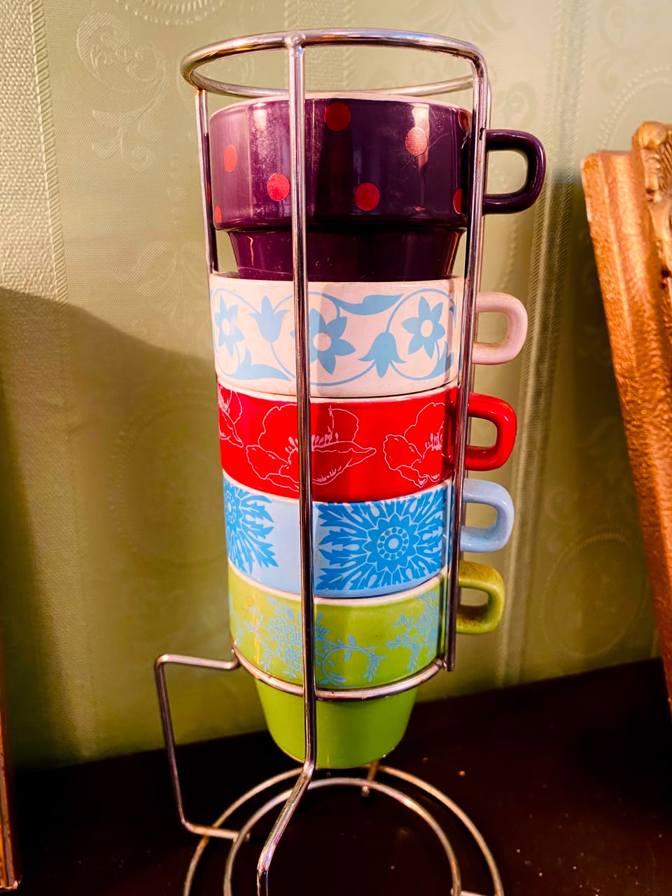 Colourful Ceramic Espresso Cup Set with Stand 6 Pieces 25cm