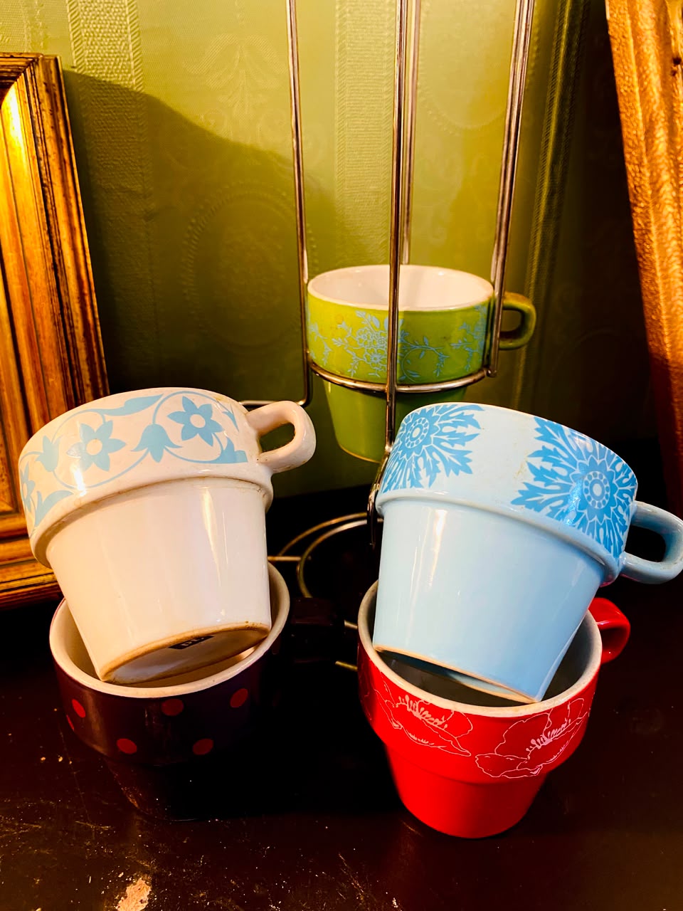 Colourful Ceramic Espresso Cup Set with Stand 6 Pieces 25cm