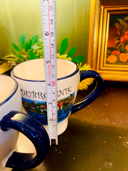 Dubrovnik Scenic Ceramic Mugs Blue & White 2 Pieces 12cm