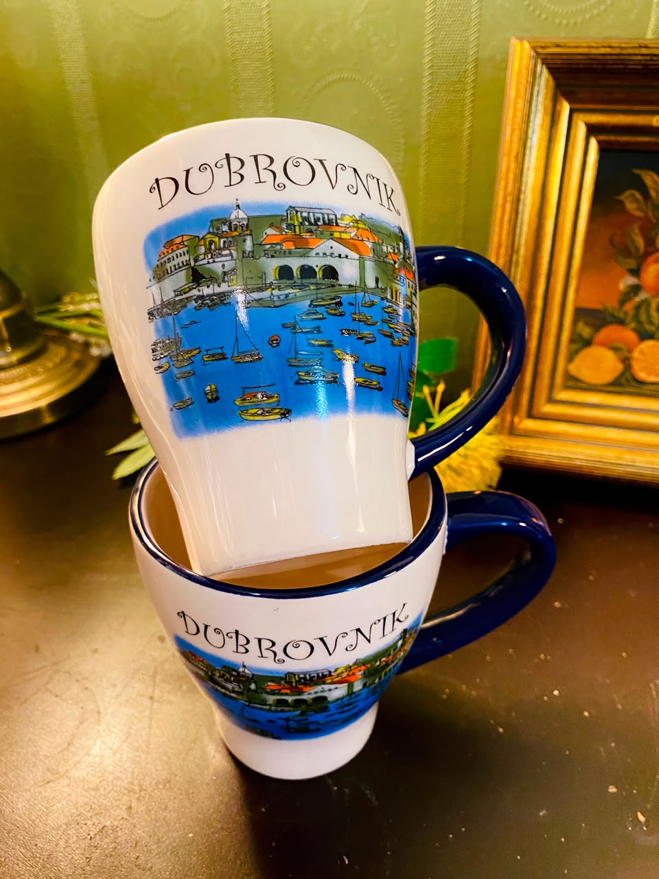 Dubrovnik Scenic Ceramic Mugs Blue & White 2 Pieces 12cm