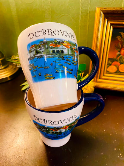 Dubrovnik Scenic Ceramic Mugs Blue & White 2 Pieces 12cm